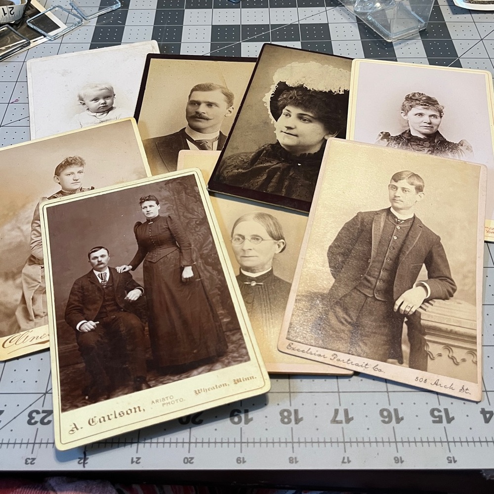 Antique Cabinet Cards, Mixed Group of 8, Photo Portraits, Sepia, Old Photographs